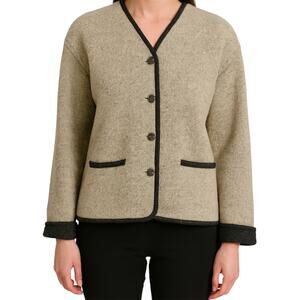 VTG alf Sweater Cardigan Jacket Floral Button Up Shearling Cream Trim Cream L